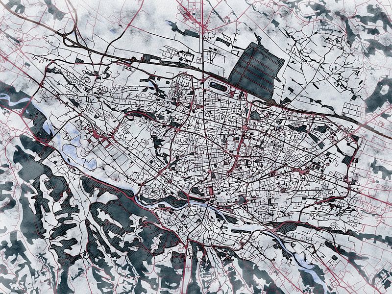 Carte de Pau avec le style 'White Winter' par Maporia