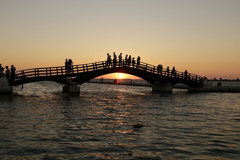 Sunset on the bridge, Lefkada city, Greece by Cora Unk