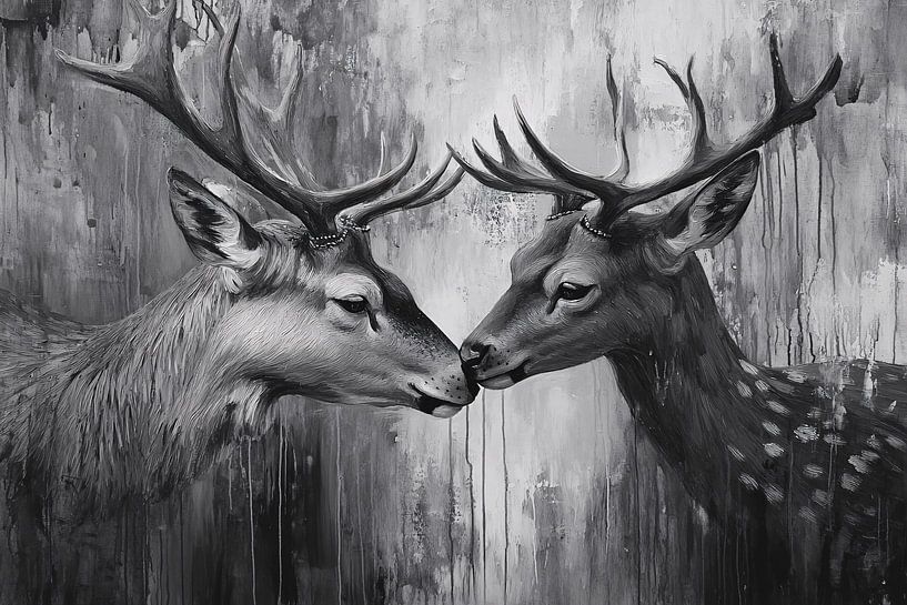 Zwei Hirsche in Schwarz und Weiß von Imperial Art House