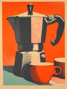 Cafetière rétro | Impression tramée vintage