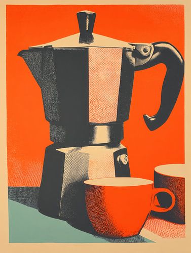 Retro koffiezetapparaat | Vintage rasterprint