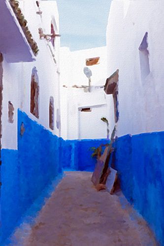 Schilderij van een oud straatje in Rabat Marokko