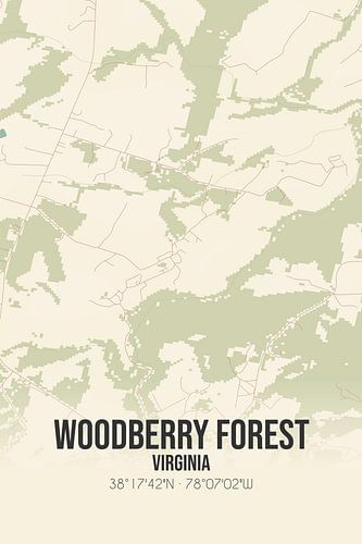 Vintage landkaart van Woodberry Forest (Virginia), USA.