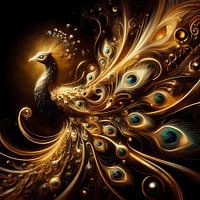 Majestueuze pauw in goud - kunstschilderij vol elegantie