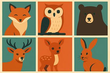 Graphic forest animals in blocks by Imperial Art House