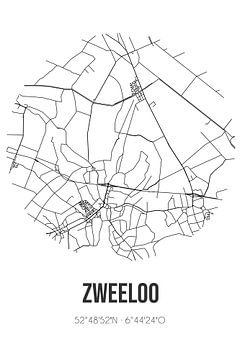 Zweeloo (Drenthe) | Carte | Noir et blanc sur Rezona