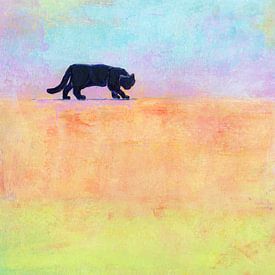 Black cat in abstract spring landscape by Karen Kaspar