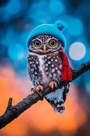 Clever owl with winter hat by Poster Art Shop