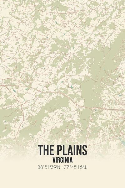 Alte Karte von The Plains (Virginia), USA. von Ortsdrucke