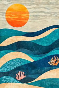 Kreative Wellenlandschaft mit Sonne von Poster Art Shop