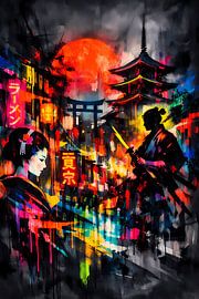Neon Samurai Encounter – Urban Japan Energy by ButterflyPix