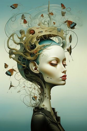 Digital created very beautiful sexy woman in bizarre abstract style