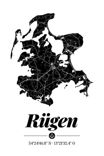 Rügen | Landkarten-Design | Insel Silhouette | Schwarz-Weiß von ViaMapia