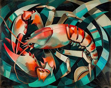 Kreeften schilderij | Ocean Rhythms in Cubist Style van Blikvanger Schilderijen