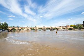 Prag, Tschechische Republik - Mai 2024: Blick auf die Karlsbrücke, die Haupttouristenattraktion. Mittelalterliche Steinbogenbrücke über die Moldau in Prag. von de-nue-pic