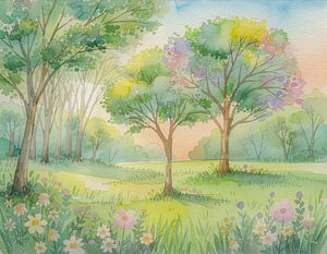 Frühlingslandschaft im Aquarellen Kunstdruck,Malerei