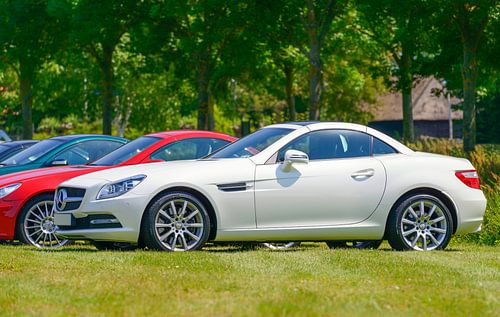 Witte Mercedes Benz SLK compacte luxe roadster