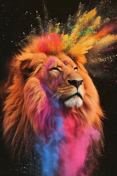 Dreamy Dominance - Le lion en explosion de couleurs sur Eva Lee