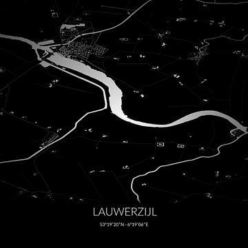 Zwart-witte landkaart van Lauwerzijl, Groningen. van Rezona
