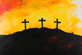 Des croix sur fond de ciel orange sur Poster Art Shop