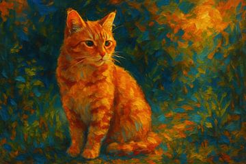 Orangefarbene Katze in blau-grünem Licht von Imperial Art House
