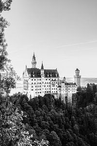 Zwart-wit foto Slot Neuschwanstein | Marienbrücke, Beieren