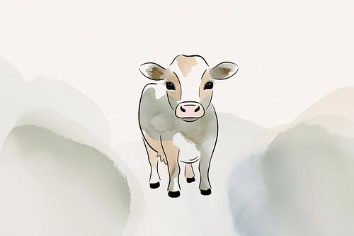 Zacht aquarel kalfje in kleuren