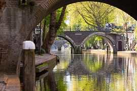 View of the Hamburgerbrug from the wharf near the Gaardbrug in Utrecht on the Oudegracht (lying down) by André Blom Fotografie Utrecht