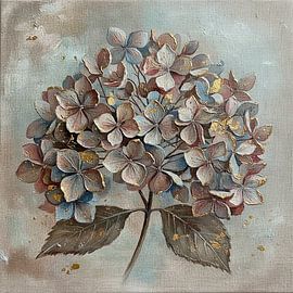 Vintage Herbstmalerei: Getrocknete Hortensienblüte von Studio Pieternel