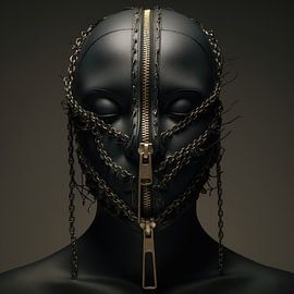 Création numérique d'une très belle femme sexy avec un masque fétichiste bizarre dans un style haute couture. sur Art Bizarre
