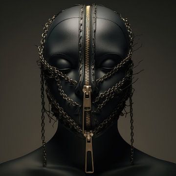 Digitaal creëerde hele mooie sexy vrouw met bizar fetisj masker in high fashion stijl van Art Bizarre