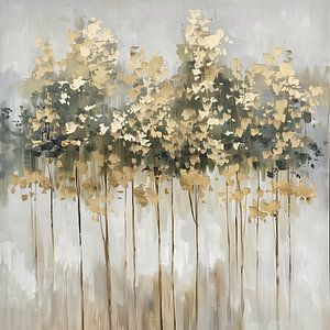 Goldener Wald in nebliger Stille
