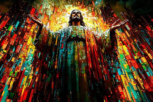 Jezus in kleurrijke abstractie