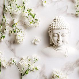 White Buddha with flowers by Imperial Art House