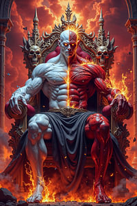 Dark Fantasy Wandbild: VARKHION - Gespaltener Dämonenkönig auf dem Thron