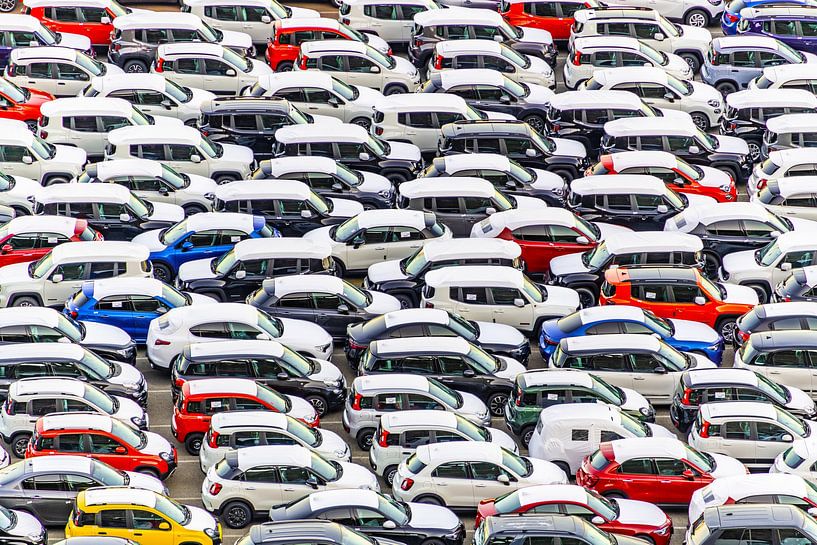 Autos in Warteschlangen, die auf ihre Verschiffung warten von Bob Janssen