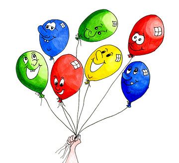 Waterverf illustratie met vrolijke gekleurde ballonnen van Ivonne Wierink