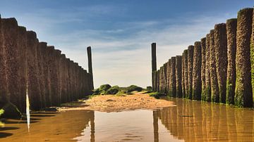 Brise-lames à marée basse en Zélande sur A.G.M Boelaars