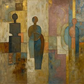 abstrakte Figuren in Blau und Gold von FoXo Art