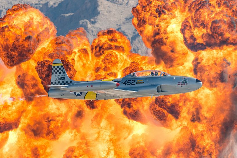 T-33 Shooting Star with fire by Jaap van den Berg