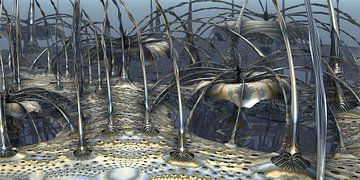3d render illustration fantasy of a fractal futuristic landscape by W J Kok