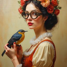 Verträumtes Porträt mit Blumen und einem Vogel von But First Framing