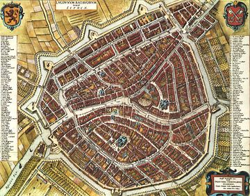 Eine historische Karte von Leiden (Holland) aus dem Jahr 1652. von Nederlands Erfgoed