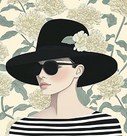 Frau mit Hut | Stilvolle Frau mit Hut und Blumen von Zen und Mehr