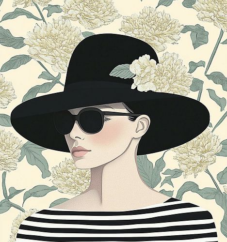 Vrouw met Hoed | Stijlvolle Vrouw met Hoed en Bloemen