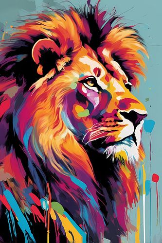 Kleurrijk leeuw portret in pop-art