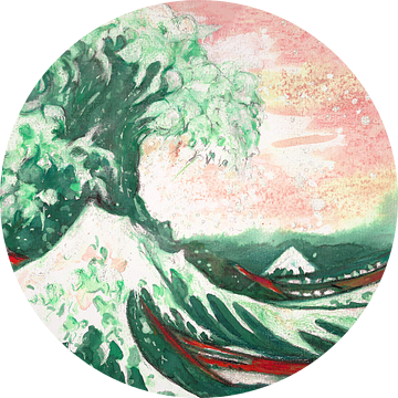 Japanse kunst /De Grote Golf in groen en roze van Ineke de Rijk