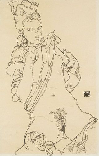 Zittend naakt, Egon Schiele