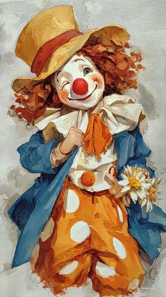 happy clown in aquarel van Gelissen Artworks