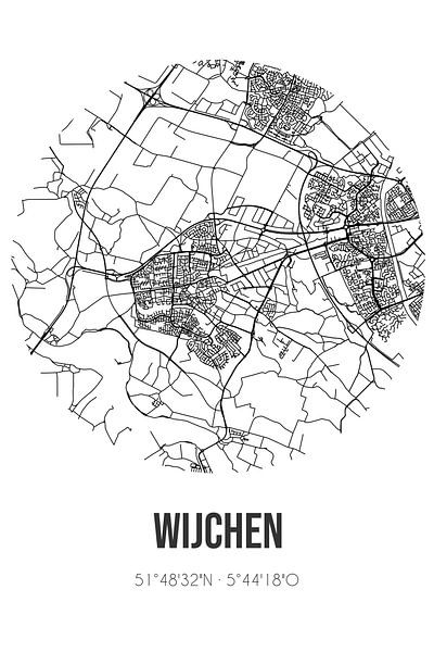 Wijchen (Gelderland) | Karte | Schwarz und weiß von Ortsdrucke